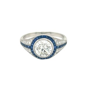 1.26ct Art Deco Style Round Brilliant Diamond & Sapphire Cluster Ring