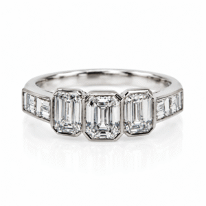 1.62ct Emerald Cut Diamond Trilogy Ring