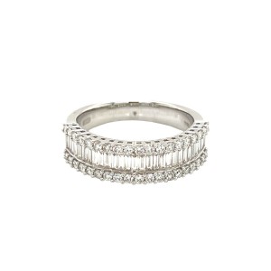 1.29ct Baguette & Round Brilliant Cut Diamond Bridge Ring