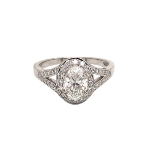 1.31ct Oval Diamond Halo Cluster Ring