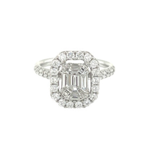 1.16ct Emerald Cut Diamond Halo Cluster Ring