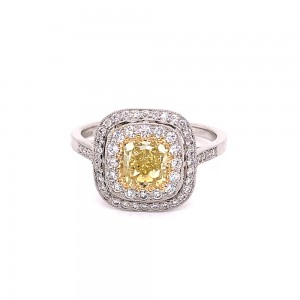 Natural Yellow Diamond Halo Cluster Ring