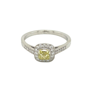 0.60ct Cushion Cut Yellow Diamond Halo Cluster Ring