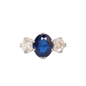 3.69ct Oval Sapphire & Round Brilliant Cut Diamond Trilogy Ring