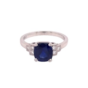2.15ct Cushion Cut Sapphire & Diamond Trilogy Ring