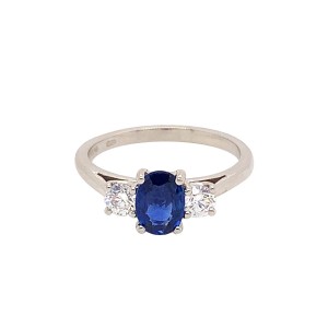 0.91ct Oval Sapphire & Round Brilliant Cut Diamond Trilogy Ring
