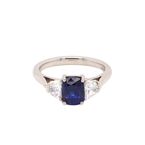 1.67ct Rectangular Cushion Cut Sapphire & Trapeze Cut Diamond Trilogy Ring