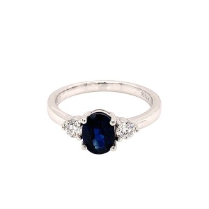 1.25ct Oval Sapphire & Round Brilliant Cut Diamond Trilogy Ring
