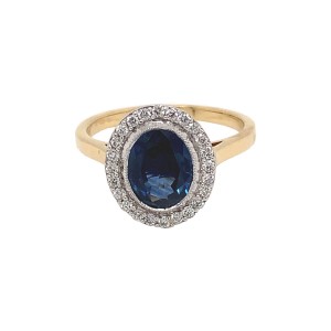2.25ct Blue Oval Sapphire & Diamond Halo Cluster Ring