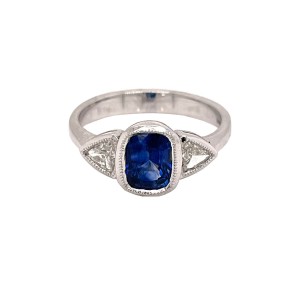 1.40ct Cushion Cut Sapphire & Diamond Trilogy Ring