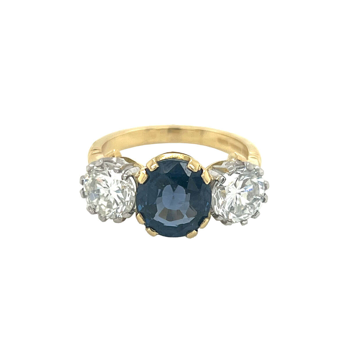 3.29ct Round Sapphire & Round Brilliant Cut Diamond Trilogy Ring
