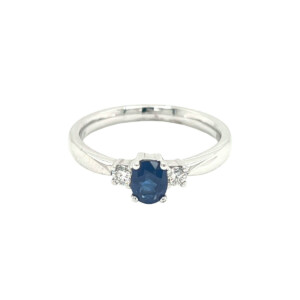0.65ct Oval Sapphire & Round Brilliant Cut Diamond Trilogy Ring