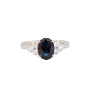 1.97ct Oval Sapphire & Round Brilliant Cut Diamond Ring
