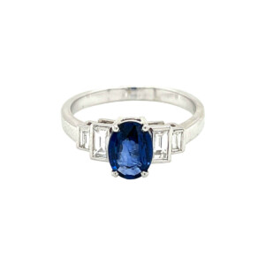 1.10ct Oval Sapphire & Baguette Cut Diamond Ring