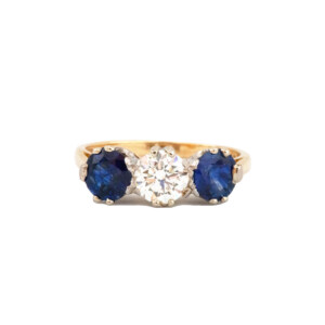 0.71ct Round Brilliant Cut Diamond & Round Sapphire Trilogy Ring