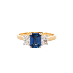 1.06ct Emerald Cut Diamond & Emerald Cut Sapphire Trilogy Ring