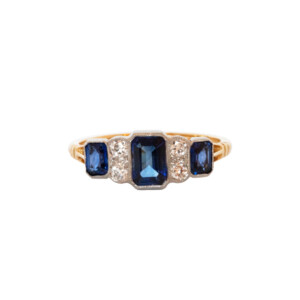 1.11ct Emerald Cut Sapphire & Round Brilliant Cut Diamond Ring
