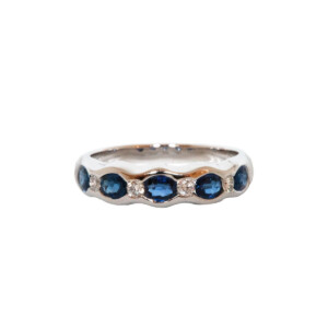 Oval Sapphire & Round Brilliant Cut Diamond Half Eternity Ring