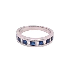 0.99ct Princess Cut Sapphire & Baguette Cut Diamond Half Eternity Ring