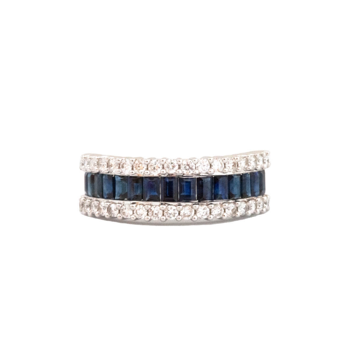 1.65ct Baguette Cut Sapphire & Round Brilliant Cut Diamond Bridge Ring
