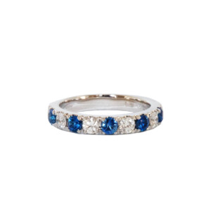 0.63ct Round Sapphire & Round Brilliant Cut Diamond Half Eternity Ring