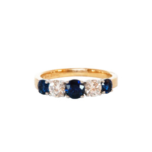 0.83ct Round Sapphire & Round Brilliant Cut Diamond Five Stone Ring