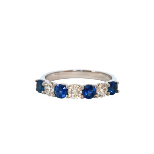 0.75ct Round Sapphire & Round Brilliant Cut Diamond Half Eternity Ring