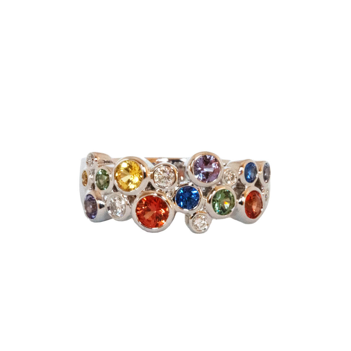 1.06ct Round Multi Coloured Sapphire & Round Brilliant Cut Diamond Bubble Ring