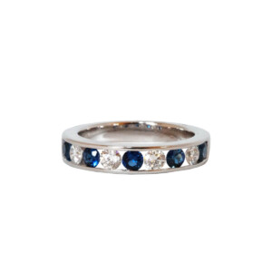 0.62ct Round Sapphire & Round Brilliant Cut Diamond Half Eternity Ring