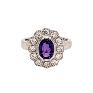 1.89ct Purple Oval Sapphire & Diamond Halo Cluster Ring