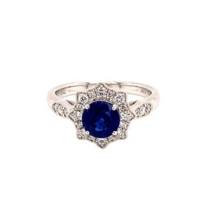 1.04ct Round Sapphire & Diamond Halo Cluster Ring