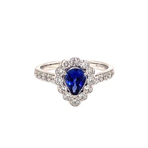 0.79ct Pear Shaped Sapphire & Diamond Cluster Ring
