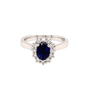 1.24ct Oval Sapphire & Diamond Halo Cluster Ring