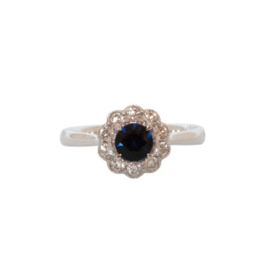 0.57ct Round Sapphire & Round Brilliant Cut Diamond Cluster Ring