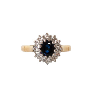 Round Sapphire & Round Brilliant Cut Diamond Cluster Ring