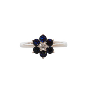 0.790ct Round Sapphire & Round Brilliant Cut Diamond Reverse Cluster Ring
