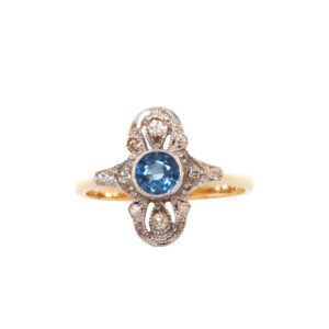Round Sapphire & Round Brilliant Cut Diamond Cluster Ring