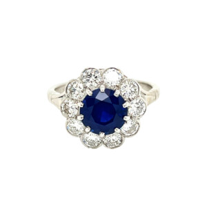2.50ct Round Sapphire & Round Brilliant Cut Diamond Cluster Ring