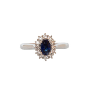 0.54ct Oval Sapphire & Round Brilliant Cut Diamond Cluster Ring