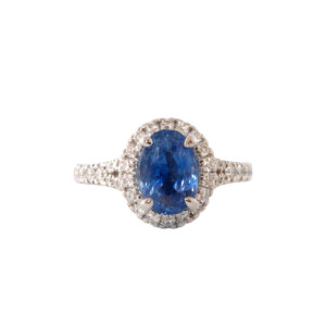 2.65ct Oval Sapphire & Round Brilliant Cut Diamond Halo Cluster Ring