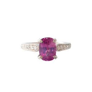 3.53ct Oval Pink Sapphire & Round Brilliant Cut Diamond Solitaire Ring