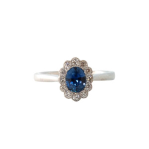 Oval Sapphire & Round Brilliant Cut Diamond Cluster Ring