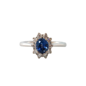 Oval Sapphire & Round Brilliant Cut Diamond Cluster Ring