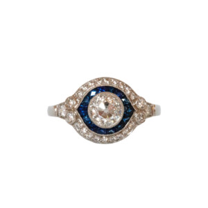 Old Cut Diamond & Calibre Cut Sapphire Cluster Ring