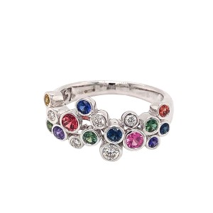 0.75ct Round Multi Coloured Sapphire & Round Brilliant Cut Diamond Bubble Ring
