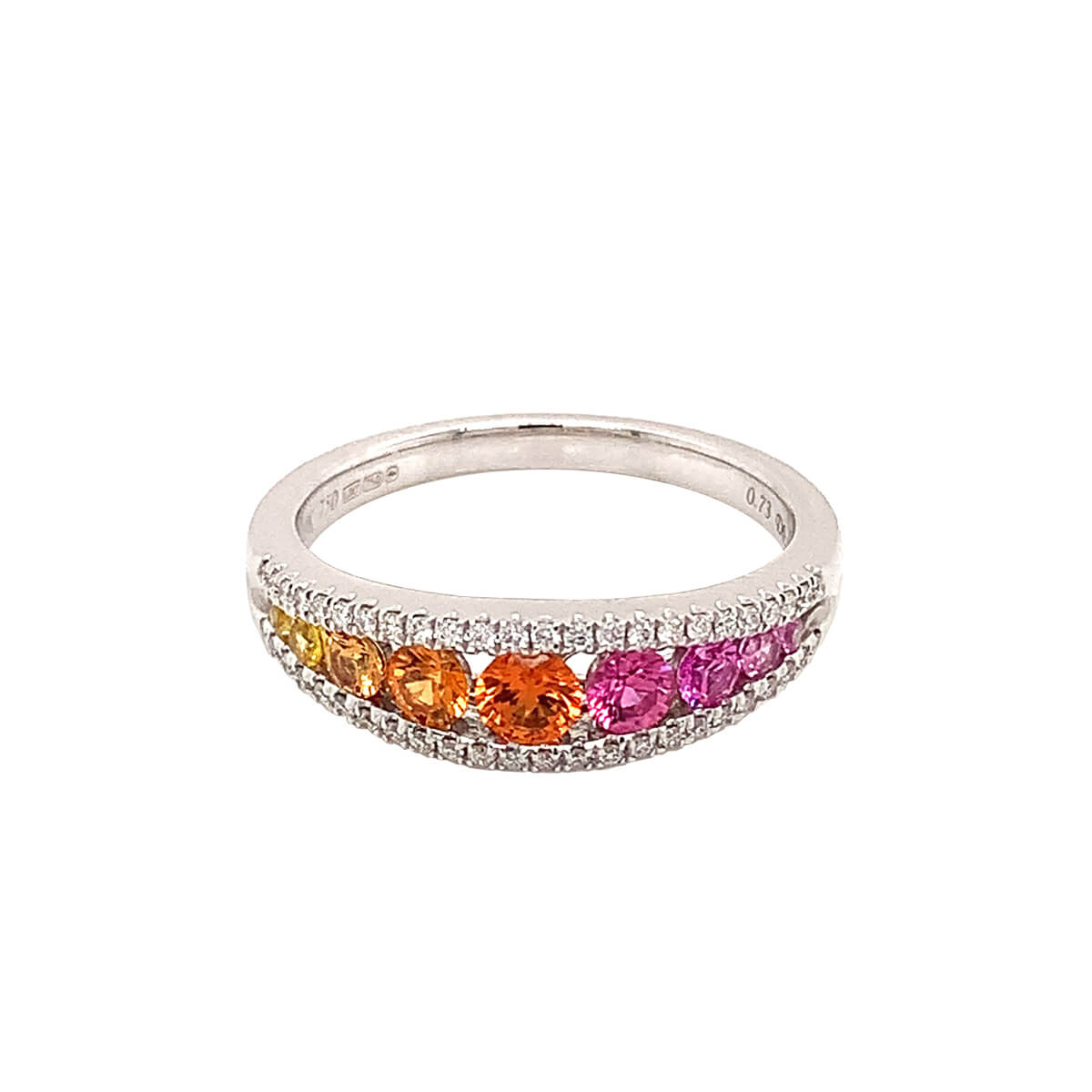 Rainbow Coloured Sapphire & Round Brilliant Cut Diamond Bridge Style Ring
