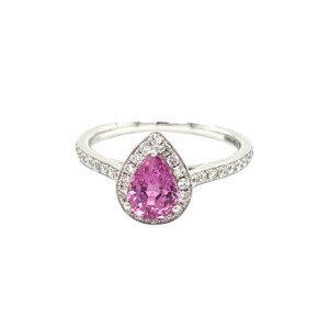 1.31ct Pear Shaped Sapphire & Round Brilliant Cut Diamond  Halo Cluster Ring