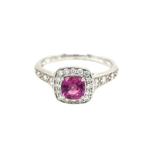 0.80ct Cushion Cut Sapphire & Round Brilliant Cut Diamond Cluster Ring