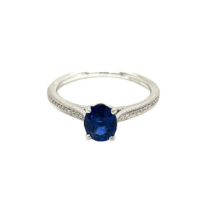 1.10ct Oval Sapphire & Round Brilliant Cut Diamond Solitaire Ring