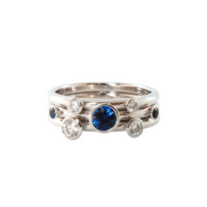 0.51ct Round Sapphire & Round Brilliant Cut Diamond Bubble Design Ring